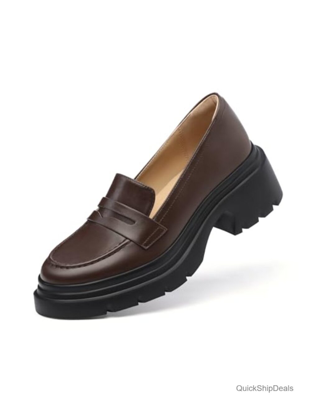 Faux Leather Platform Chunky Heel Penny Loafers Slip On Business Casual Work